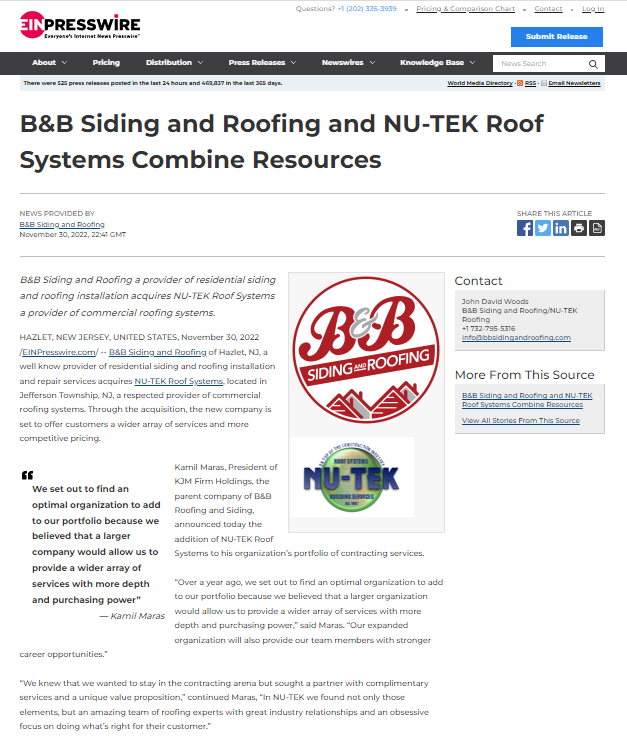 NU-TEK Roof Systems Releases New Website to Bolster the Commercial Roofing Industry